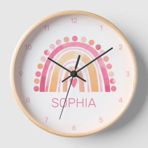 Cute Boho Watercolor Rainbow in Pink Wall Clock