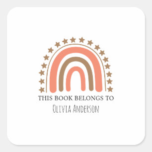 Cute Boho Watercolor Rainbow This Book Belongs Square Sticker