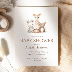 Cute Boho Watercolor Stuffed Animals Baby Shower Invitation
