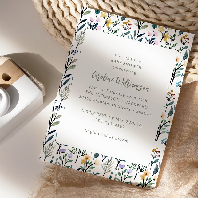 Cute Boho Watercolor Wildflower Baby Shower Invitation (Creator Uploaded)