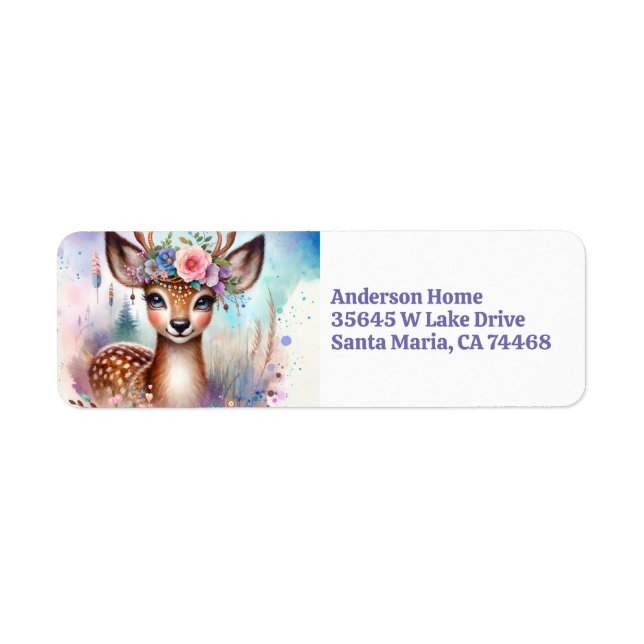 Cute Boho Watercolor Woodland Deer Birthday Party (Front)