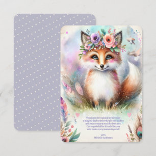 Cute Boho Watercolor Woodland Fox Birthday Party Thank You Card