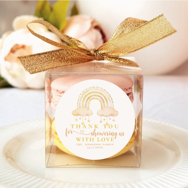 Cute Boho Whimsical Rainbow Girl Baby Shower Classic Round Sticker (Girl boho baby shower stickers)