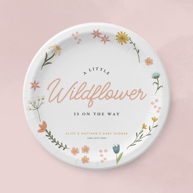 Cute Boho Wildflower Floral Girls Baby Shower Paper Plate (Creator Uploaded)