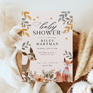 Cute Boho Woodland Animal Baby Shower Invitation