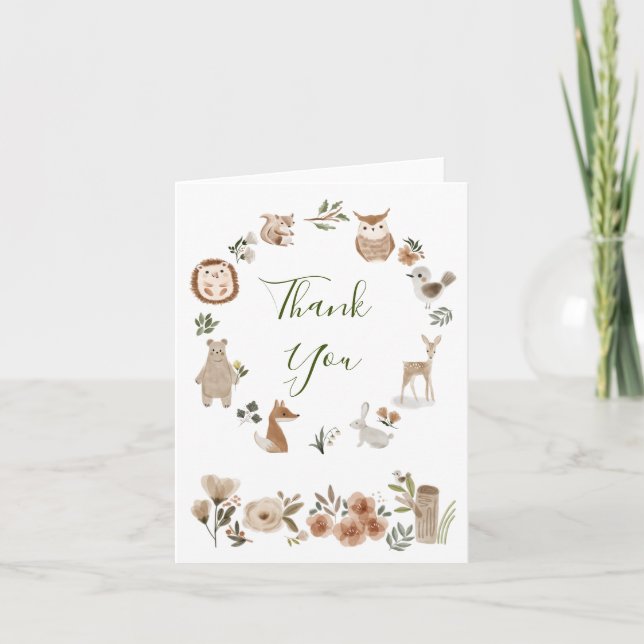 Cute Boho Woodland Animals Watercolor Thank You (Front)