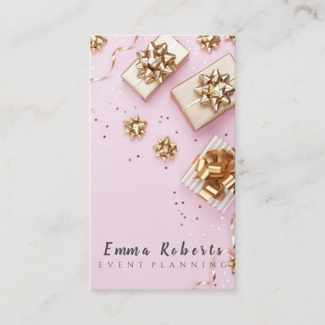 Cute Bokeh and Rose Gold Sequin Event Planner Busi Business Card (Front)