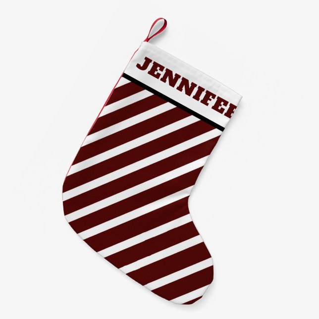 Cute Bold Burgundy Stripe Holiday Small Christmas Stocking (Front (Hanging))