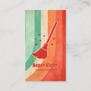 Cute Bold Retro Maid House Cleaning Services Broom Business Card