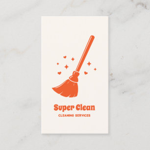 Cute Bold Retro Maid House Cleaning Services Broom Business Card