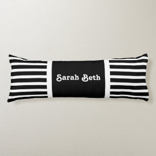 Cute Bold Stripes Black & White, Add your name Body Cushion