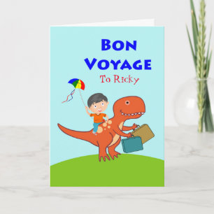 Cute Bon Voyage for Kids, Boy on Dinosaur Card