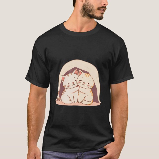 Cute Bonded Kittens Hugging Under Blanket Art ✨🐾 T-Shirt (Front)