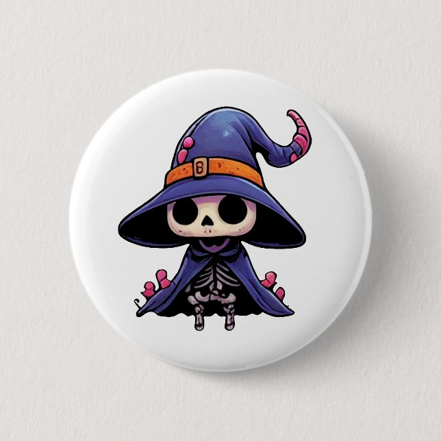 Cute Bone Witch Button – Gothic Kawaii Pin for Bac (Front)