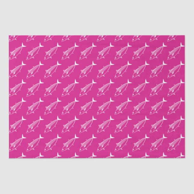 Cute Bonito Fish in White on Hot Pink Tissue Paper (Front)