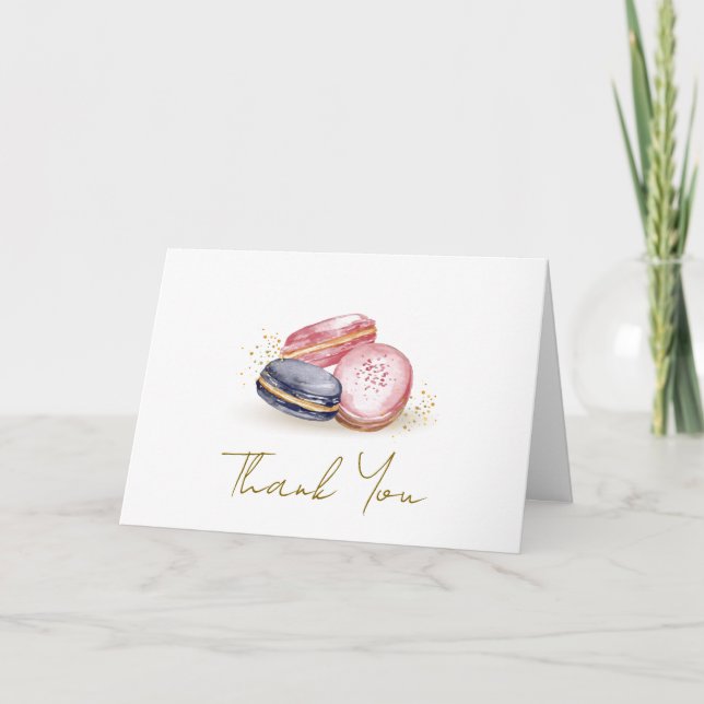 Cute Bonjour Bébé French Macarons Baby Shower  Thank You Card (Front)