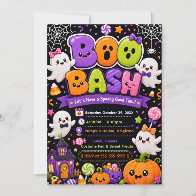Cute Boo Bash Halloween Party Invitation (Front)