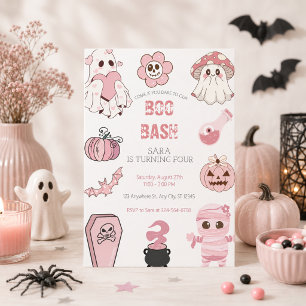 Cute Boo Bash Part Pink Birthday Invitation