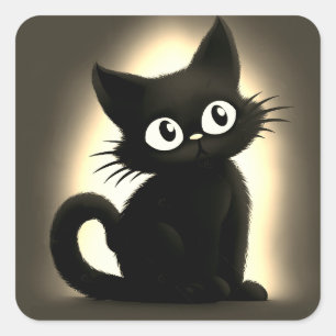Cute Boo Black Cat Halloween Square Sticker