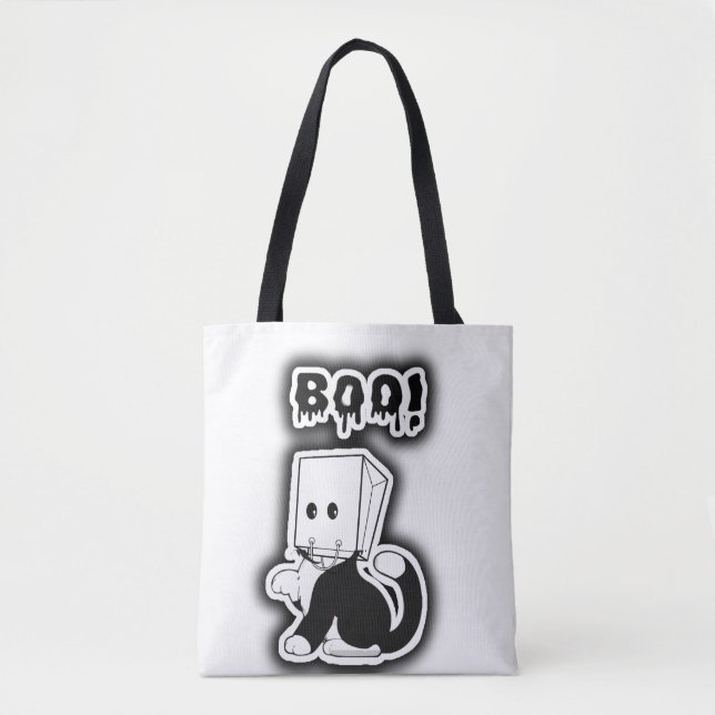 Cute "Boo!" Black Cat with Paper Bag Mask  (Front)