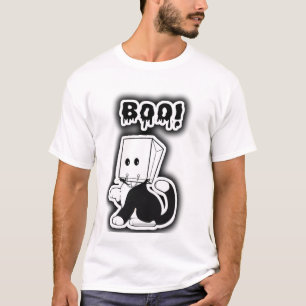 Cute "Boo!" Black Cat with Paper Bag Mask  T-Shirt