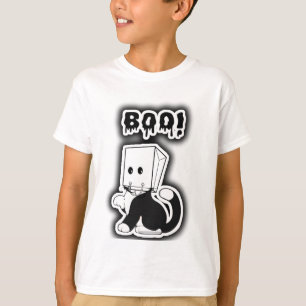 Cute "Boo!" Black Cat with Paper Bag Mask  T-Shirt