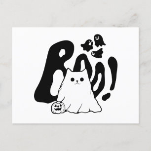Cute boo cat halloween  holiday postcard