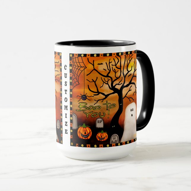 Cute Boo Ghost Graveyard Spider Customisable Mug (Front Right)