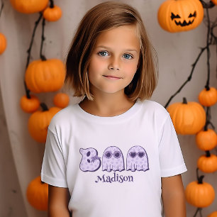 Cute Boo Ghost Halloween Custom Name or Text Girls T-Shirt