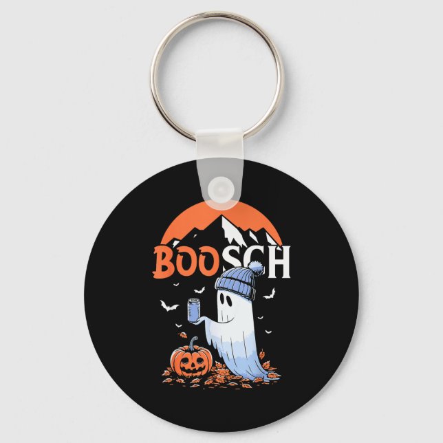 Cute Boo Ghost Halloween Pumpkin Beer Drinking Sok Key Ring (Front)