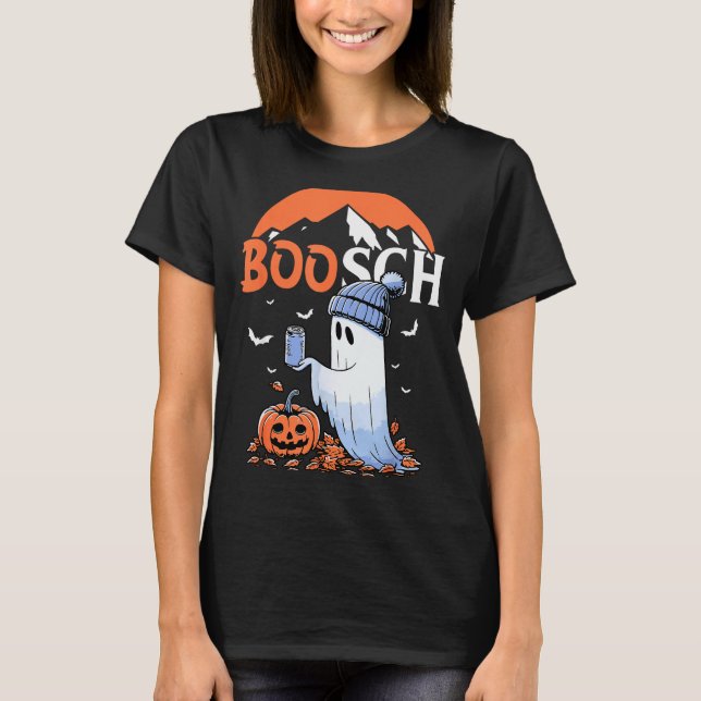 Cute Boo Ghost Halloween Pumpkin Beer Drinking Sok T-Shirt (Front)