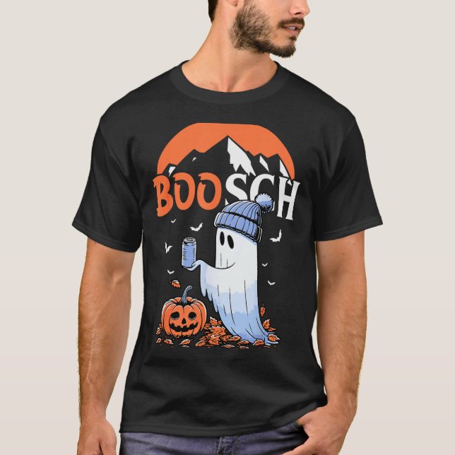 Cute Boo Ghost Halloween Pumpkin Beer Drinking Sok T-Shirt (Front)