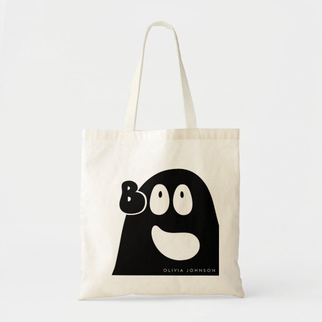 Cute Boo Ghost Halloween Theme Black Tote Bag (Front)