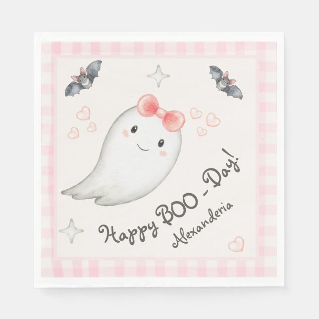 Cute Boo Ghost Pink Birthday Party Girl Napkin (Front)
