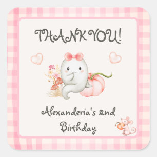 Cute Boo Ghost Pink Birthday Party Girl Square Sticker