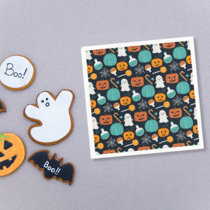 Cute Boo Ghost Pumpkin Candy Halloween Pattern Napkin