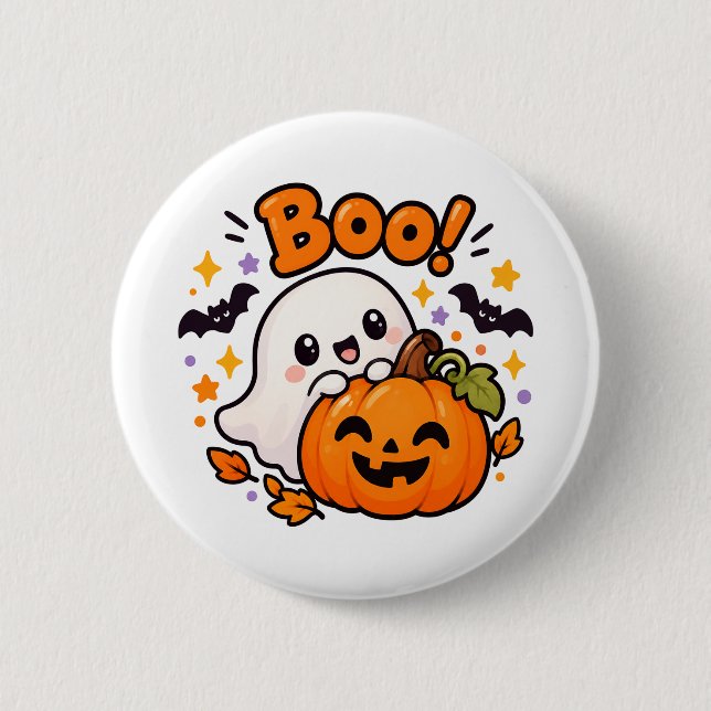 Cute Boo Ghost Pumpkin Halloween Button (Front)