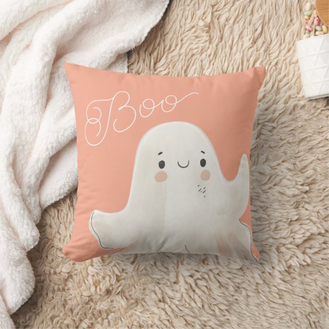 Cute Boo Ghost Throw Pillow Pink (Blanket)