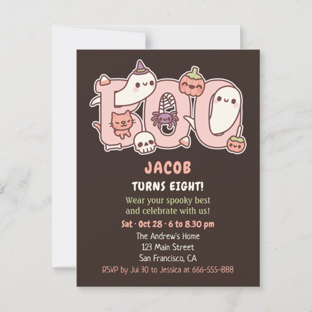 Cute Boo Ghosts Kids Halloween Birthday Party Invitation (Front)