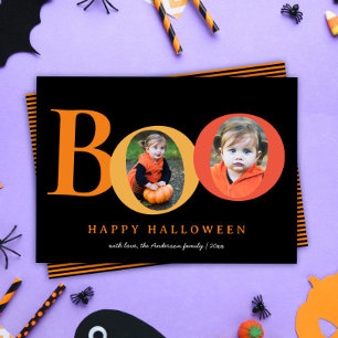 Cute BOO Halloween 2 Two Photo Holiday Card