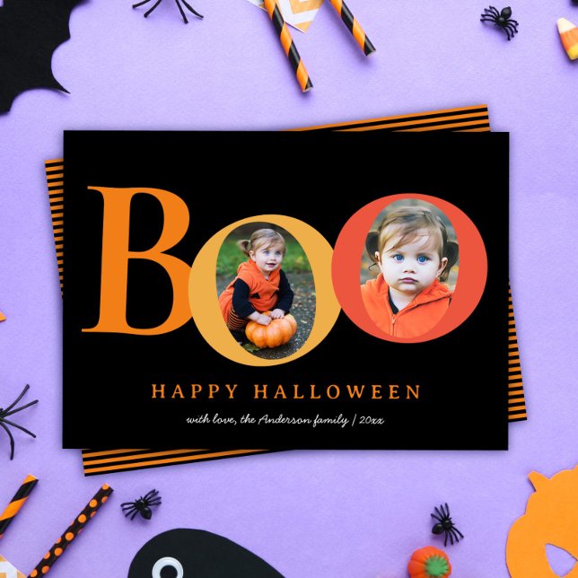 Cute BOO Halloween 2 Two Photo Holiday Card (Creator Uploaded)