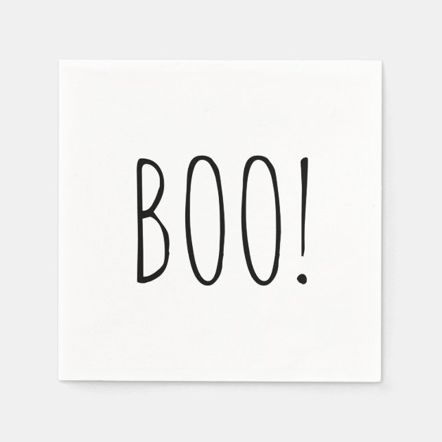 Cute Boo Halloween | Black & White Ghost Party Napkin (Front)