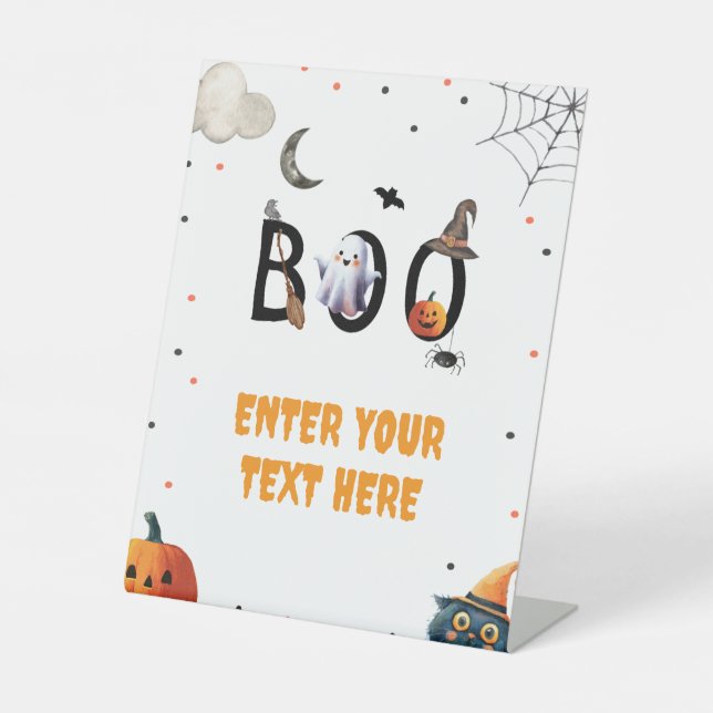Cute Boo Halloween Ghost Birthday Party Decoration Pedestal Sign (Front)