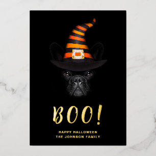 Cute Boo Halloween Photo Gold Foil Holiday Card