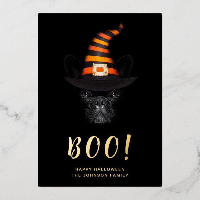 Cute Boo Halloween Photo Gold Foil Holiday Card (Front)