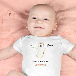 Cute Boo Hand Drawn Ghost Baby First Halloween Bodysuit