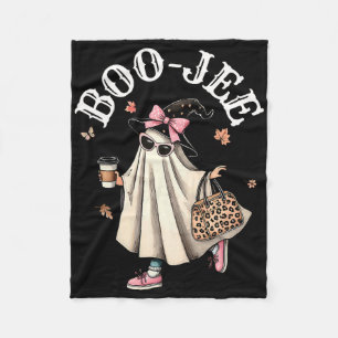 Cute Boo Jee Ghost Halloween Leopard Ghost Coffee Fleece Blanket