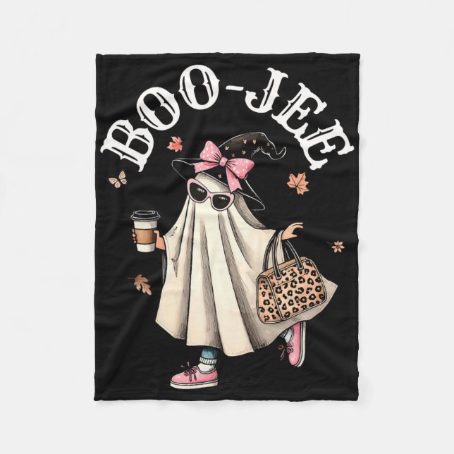 Cute Boo Jee Ghost Halloween Leopard Ghost Coffee  Fleece Blanket (Front)
