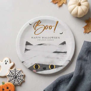 Cute Boo Mummy Cat Halloween Paper Plate