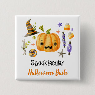 Cute Boo Pumpkin Spooktacular Halloween Bash Party 15 Cm Square Badge